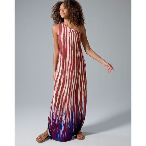 NEW Soma Weekend Soft Jersey One-Shoulder Maxi Bra Dress size XL Striped Brown C - Picture 1 of 10